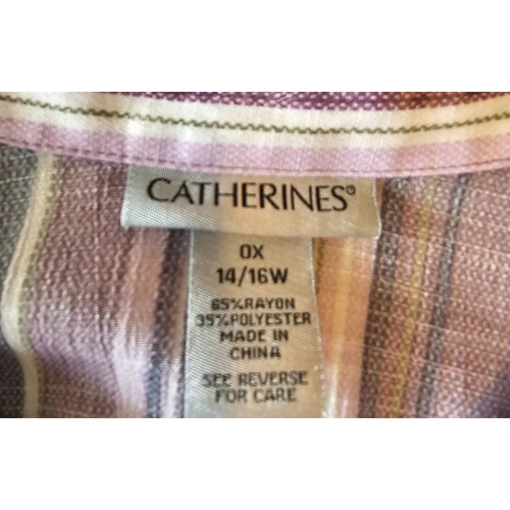 Catherines summer  Top 14-16W  Multicolor 3/4 Sleeve Rayon blend Wine stripe - Picture 4 of 4